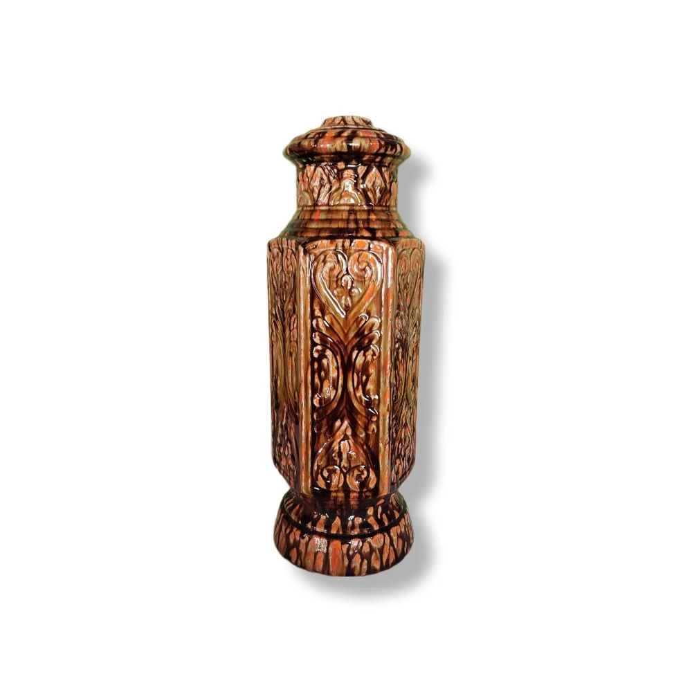Tall Vintage 60s 70s Lamp Base Glazed Brown Orange